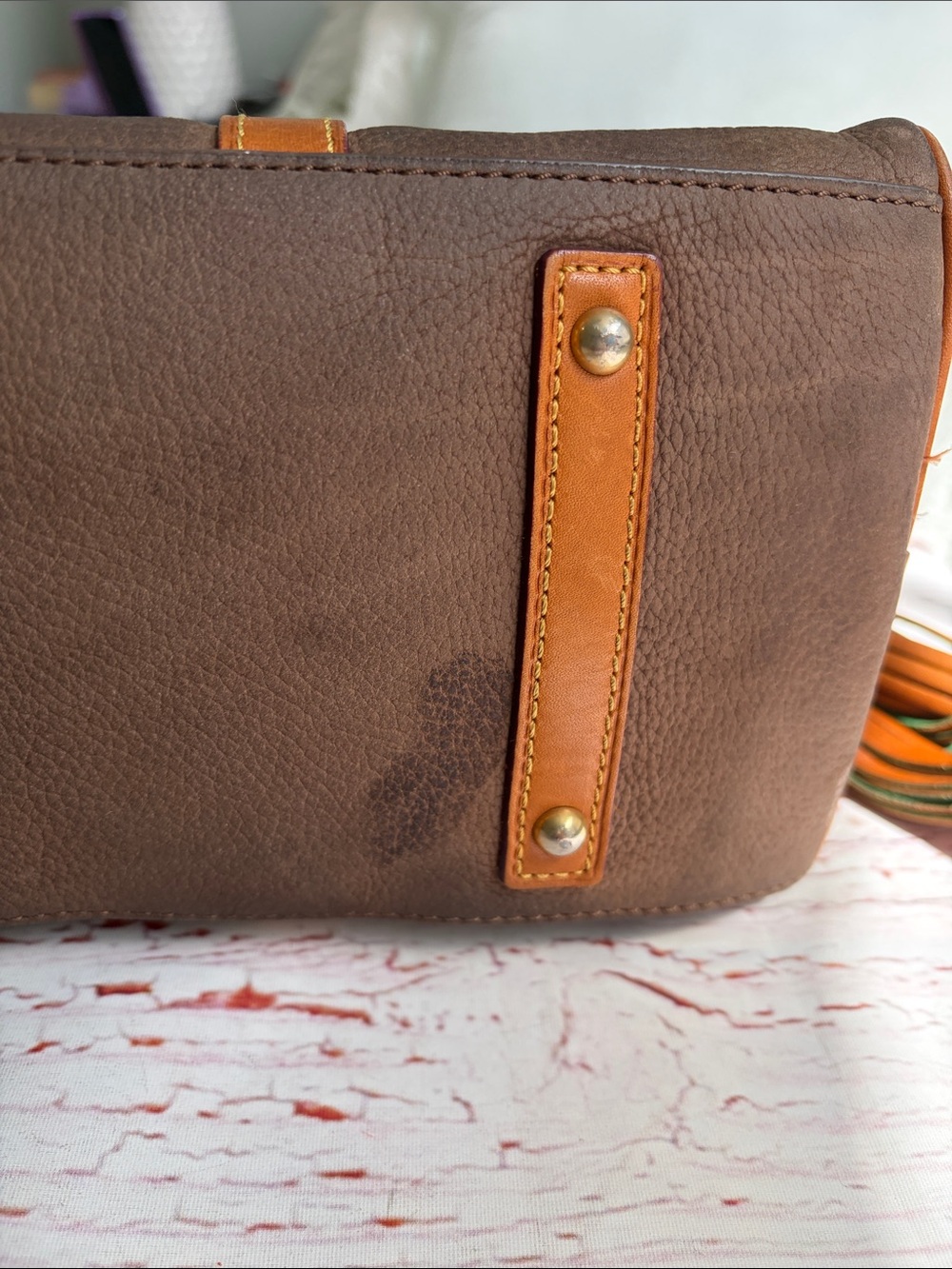 Dooney and Bourne Brown Leather Satchel with Tan Trim - Women's Handbag - Picture 10 of 14